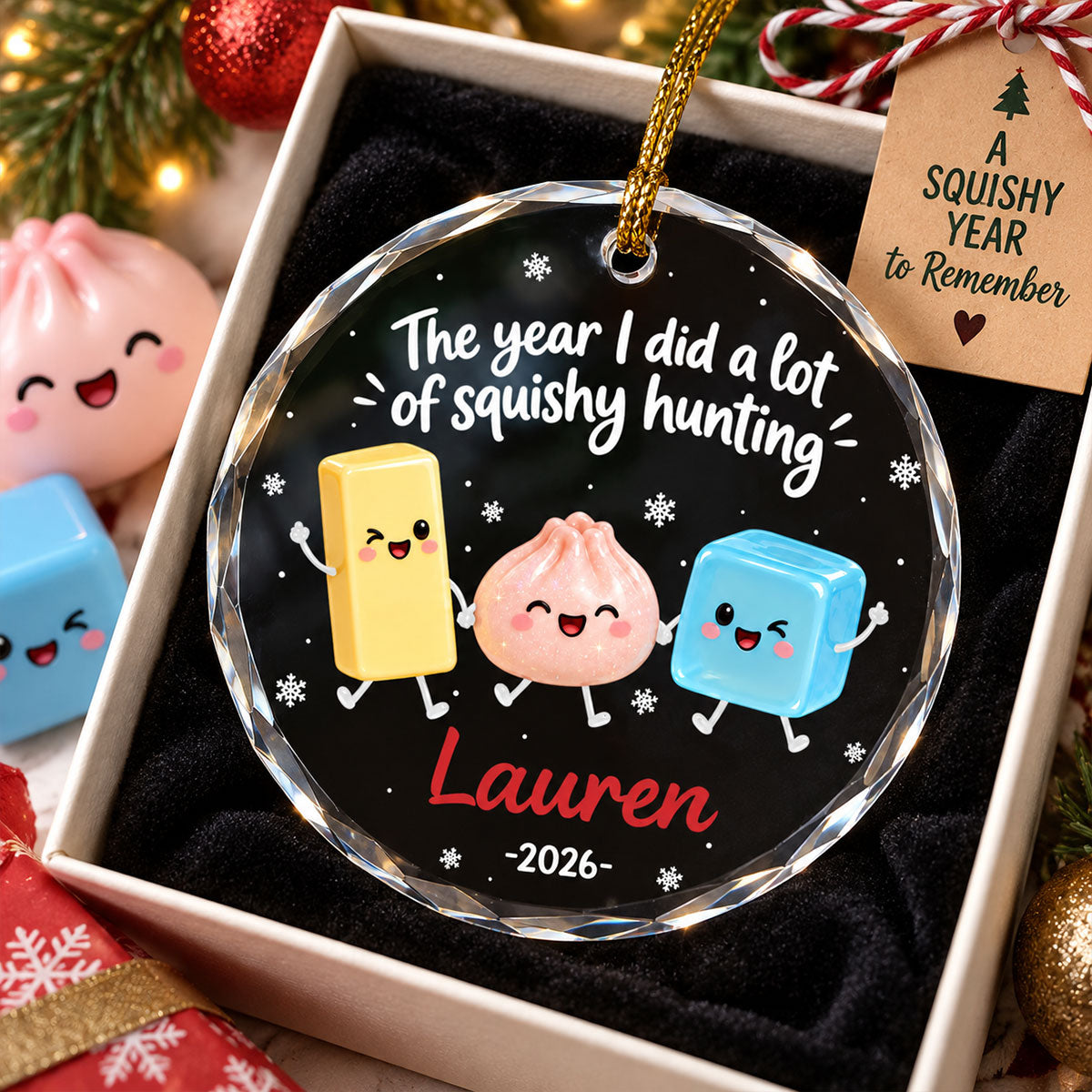 The Year Of Squishies 2D Flat - Personalized Glass Ornament - Christmas Gift For Squishy Lovers, Gift for Kids, 2026 Keepsake