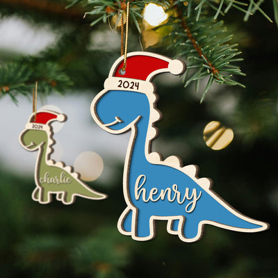 Have A Roaring Christmas Gift For Kid Dinosaur Personalized 2-Layer Wooden Ornament