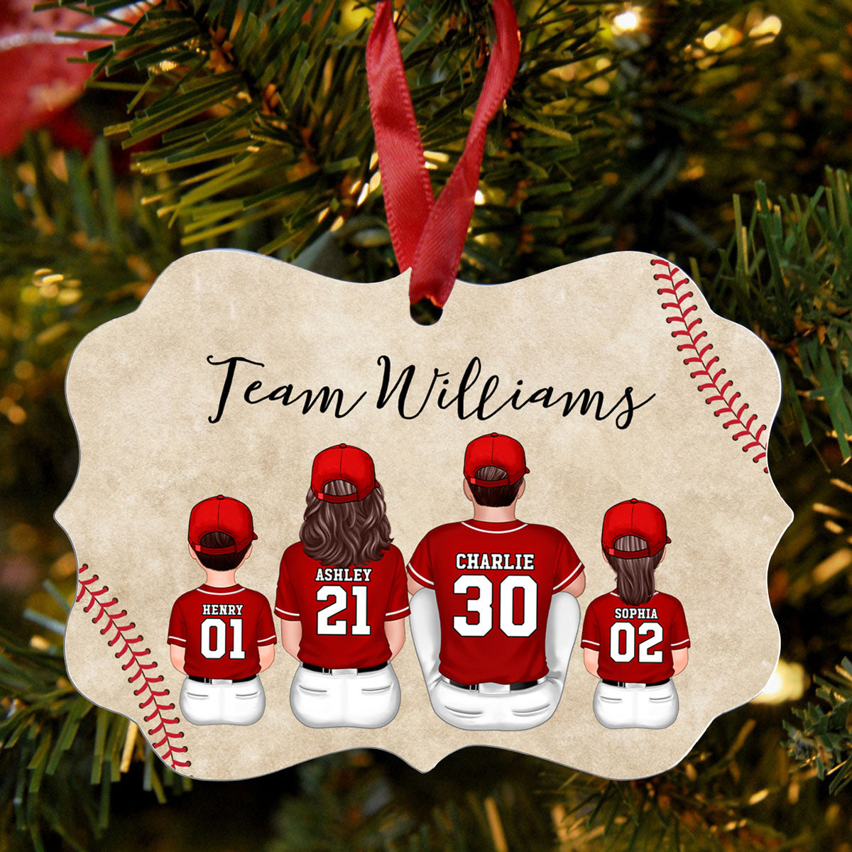 Baseball Family Team Sitting Personalized Aluminum Ornament, Christmas Decoration
