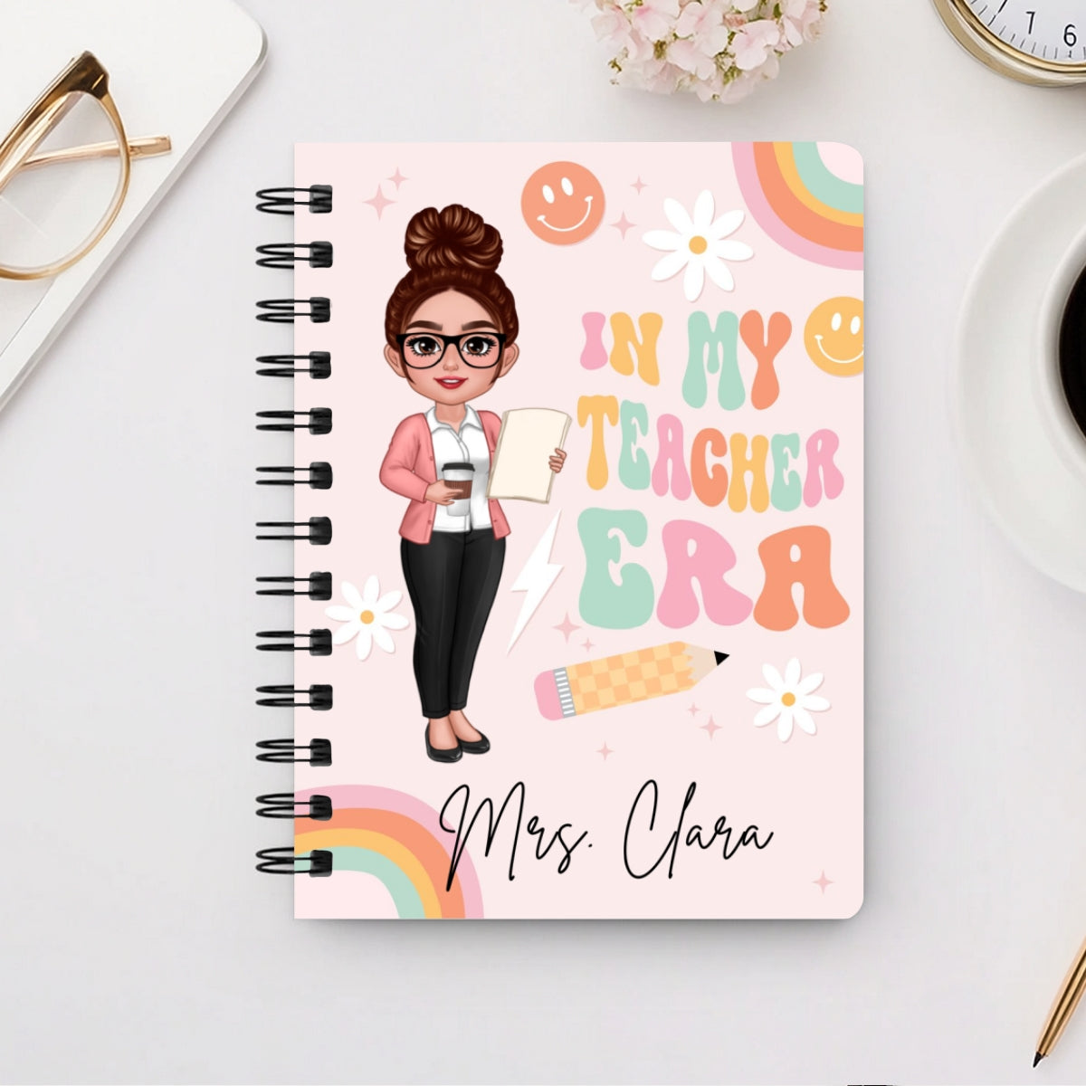 In My Teacher Era Teacher Name Personalized Spiral Notebook Journal, Back To School Stationery