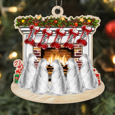 Christmas Dogs At Fireplace Personalized Wooden Ornament