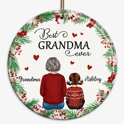 Holly Branch Grandma And Grandkids Christmas Personalized Circle Ornament