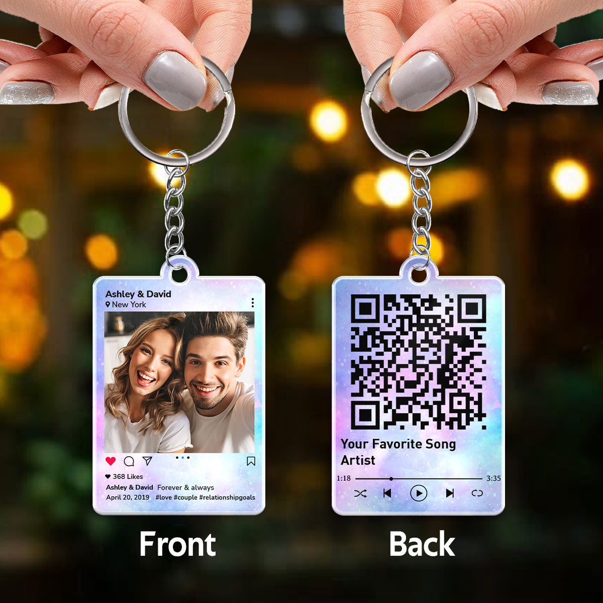 Family Couple Best Friend Photo Message & Favorite Song QR Code Personalized Acrylic Keychain
