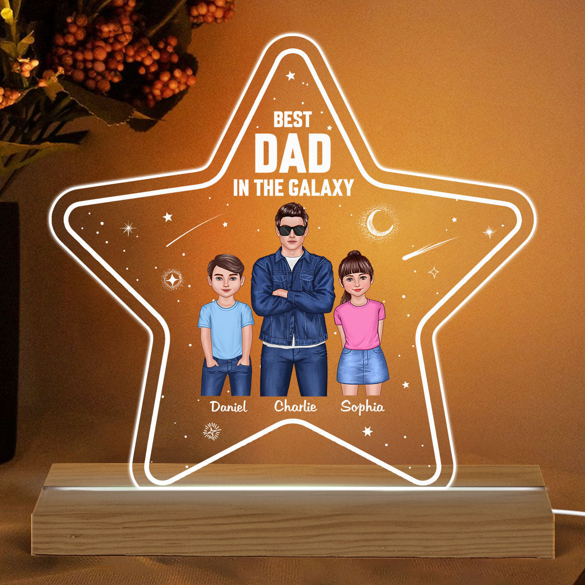 Best Dad Grandpa In The Galaxy Star Personalized Acrylic Custom Shape LED Night Light