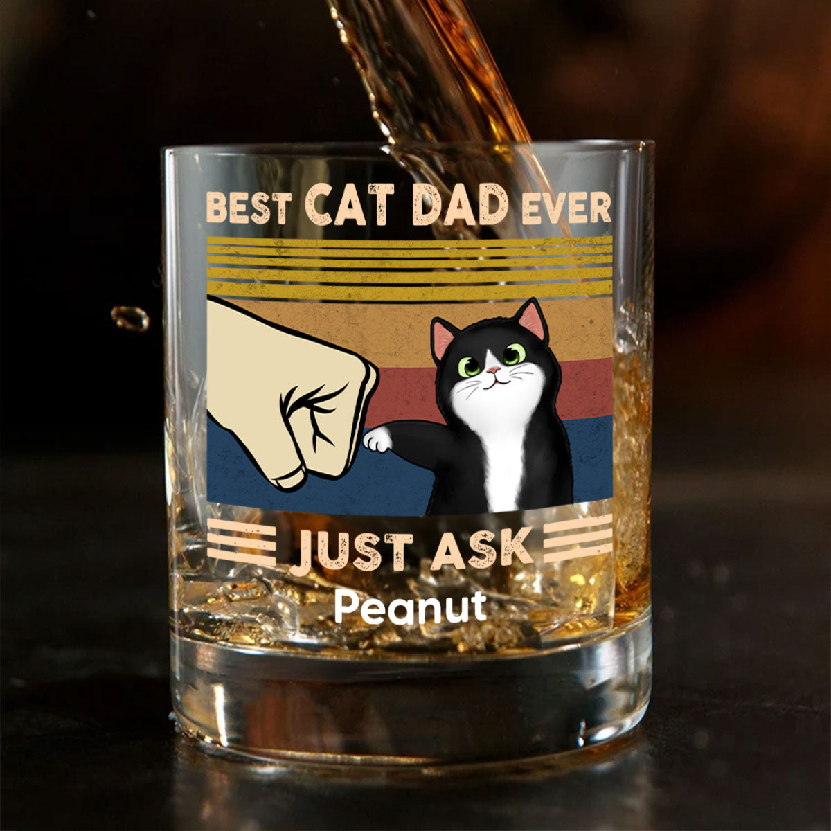 Father’s Day 2025 Gift for Cat Dads - Custom Cat Fist Bump Personalized Wine Glass