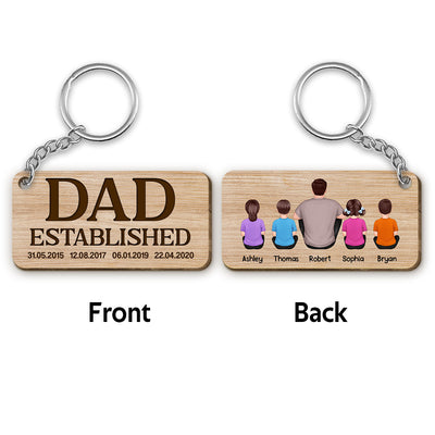 Dad Established Back View Man And Kids Father‘s Day Gift Personalized Wooden Keychain