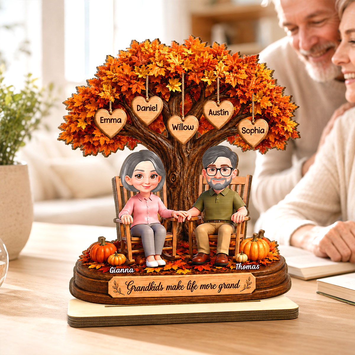 Grandkids Make Life More Grand 2D Flat - Personalized Wooden Plaque - Fall Season Gift For Grandparents