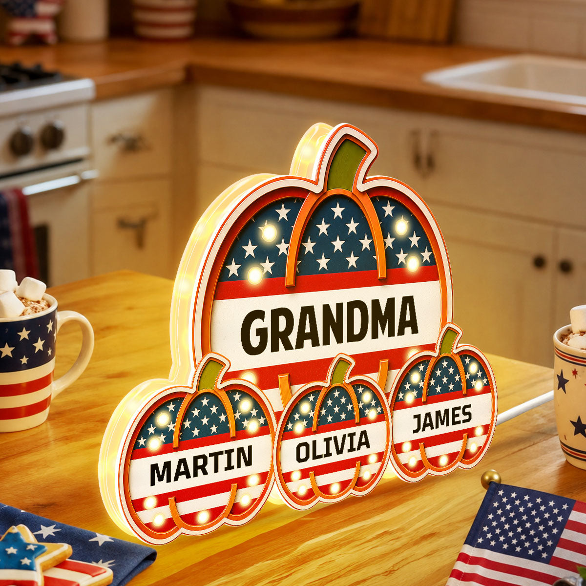 Trending Patriotic Grandma Little Pumpkins - Personalized Light Box - Fall Season Gift For Grandma, Mom