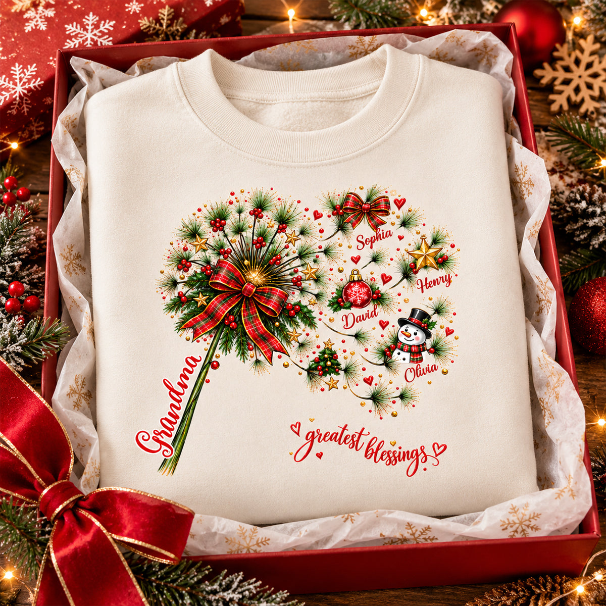 Grandma's Christmas Magic Greatest Blessings - Personalized Shirt - Heartfelt Christmas Gift for Grandma