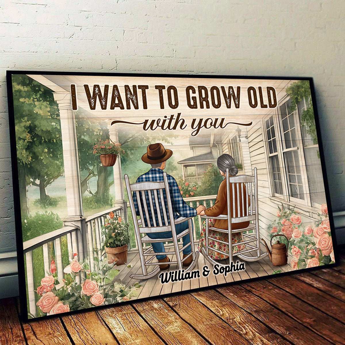 Couple Sitting On The Porch, Growing Old Together Personalized Poster, Heartfelt  Gift For Couple, For Him, For Her, Husband, Wife