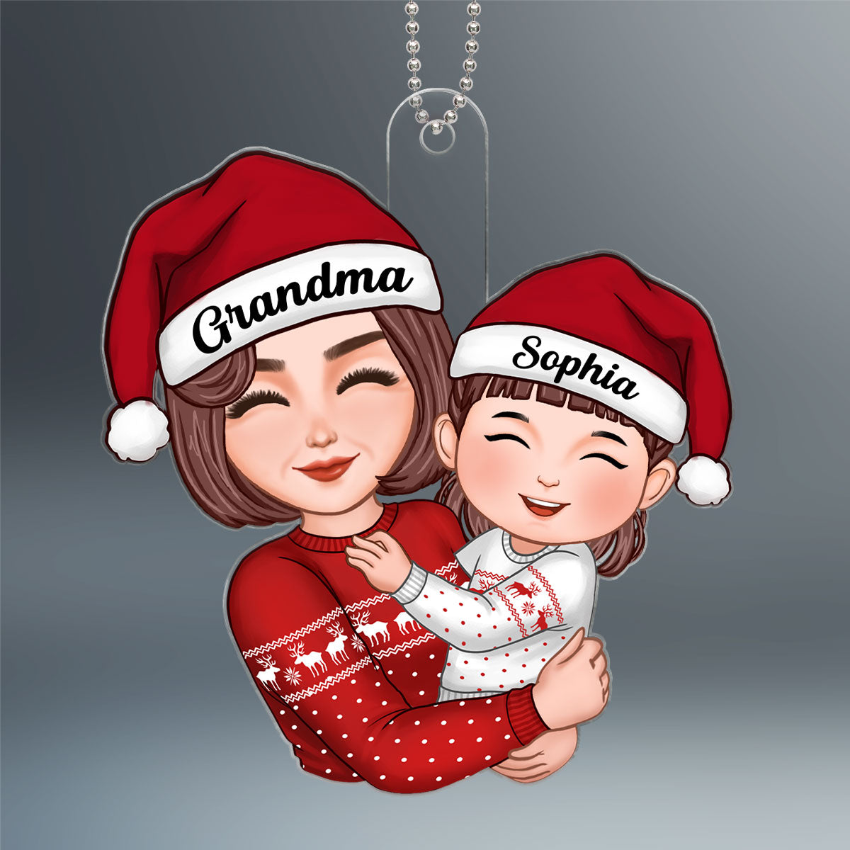 Cute Grandma Mom Hugging Kid Christmas Gift For Granddaughter Grandson Personalized Acrylic Ornament