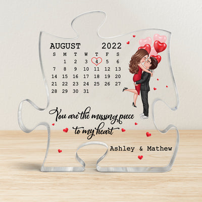 Hugging Couple Missing Piece Anniversary Date Personalized Acrylic Puzzle Plaque