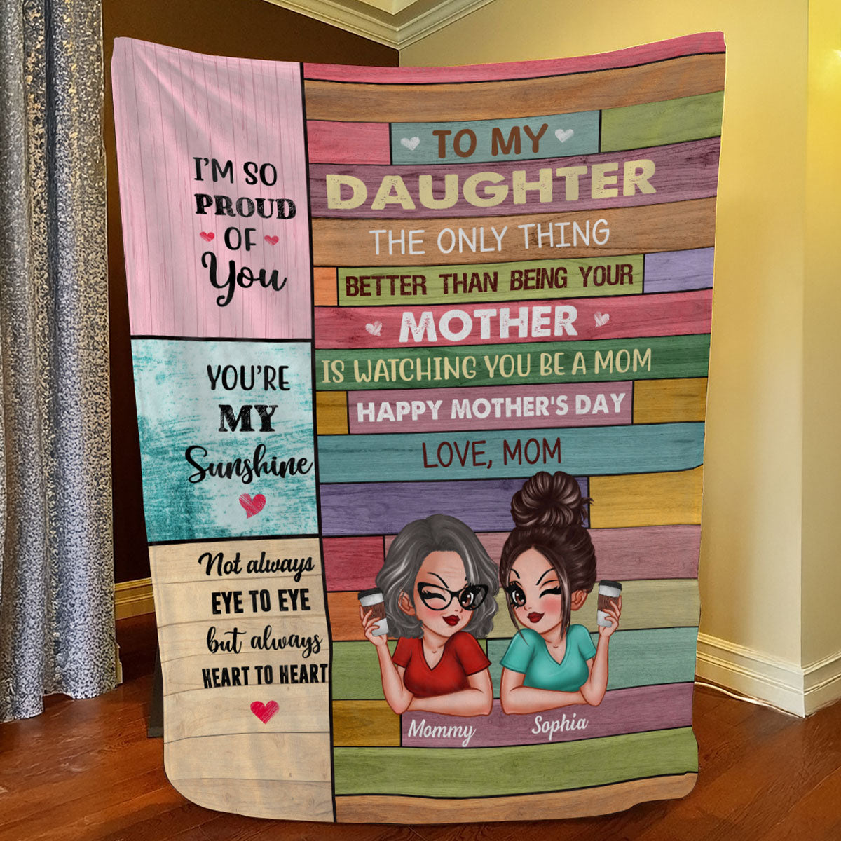 To My Daughter From Mom Happy Mother's Day Colorful Wood Pallets Texture Personalized Fleece Blanket