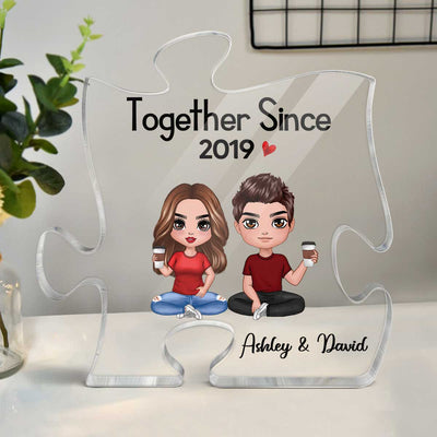 Doll Couple Sitting Gift For Him Gift For Her Personalized Puzzle Acrylic Plaque