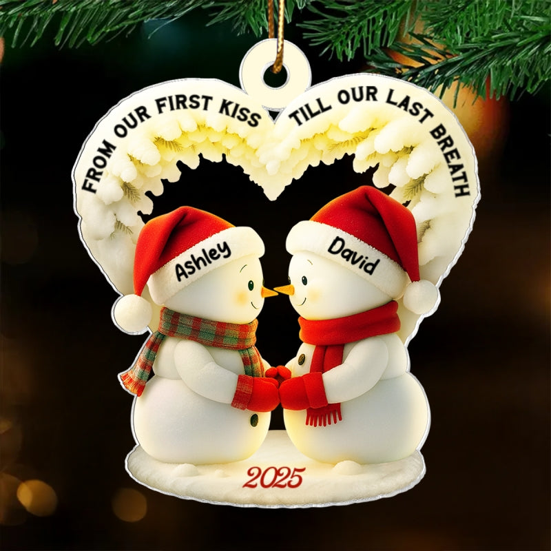 Snowmen Couple From Our First Kiss Till Our Last Breath - Personalized Acrylic Ornament - Christmas Gift for Couples