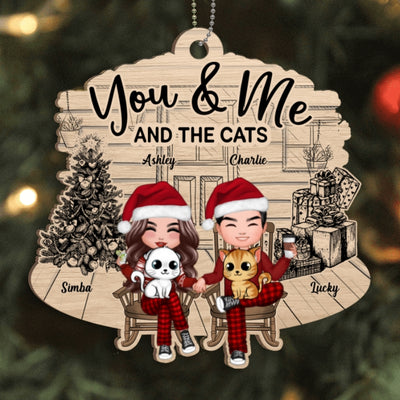 Couple And The Cats Front Porch Personalized Christmas Wooden Ornament