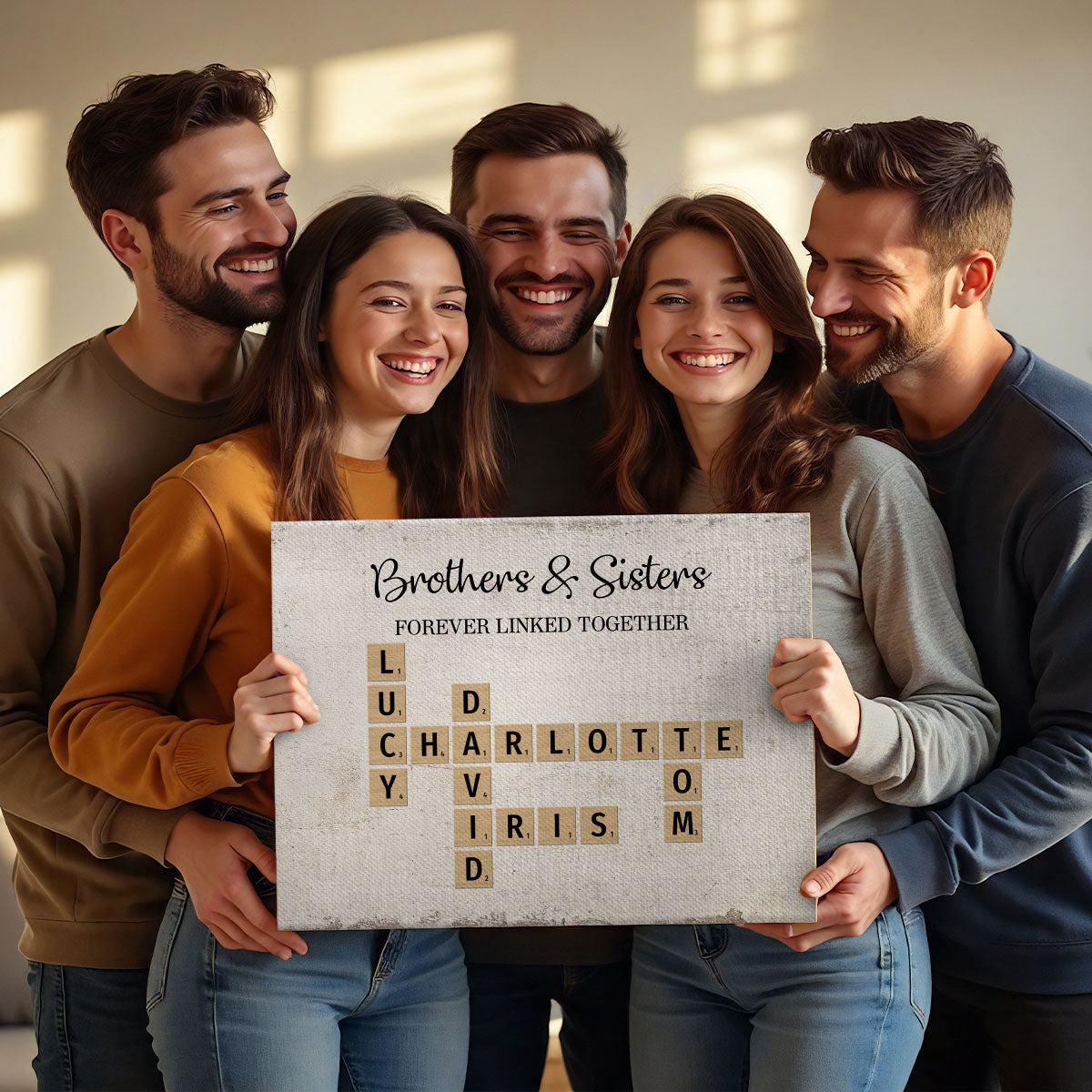 Brothers & Sisters Forever Linked Together Crossword Puzzle Art Personalized Wrapped Canvas