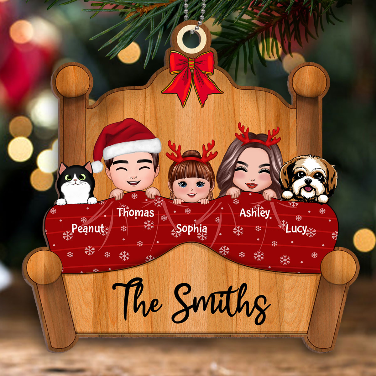 Christmas Whole Doll Family Couple Dad Mom Kid Dog Cat Personalized Wooden Ornament