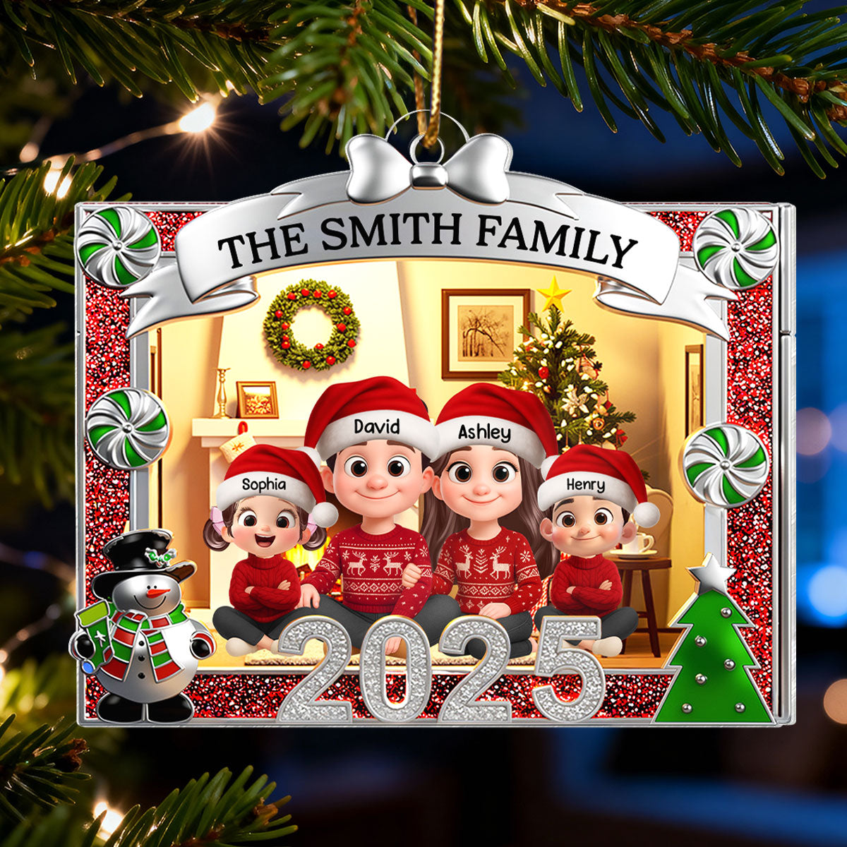 Family Sitting In Christmas Toybox - Personalized Acrylic Ornament - Christmas Gift for Family