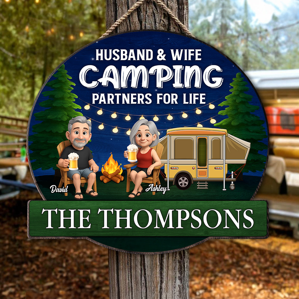 Husband and Wife Camping Partners for Life Personalized Wood Sign, Anniversary, Vacation, Funny Gift For Campers