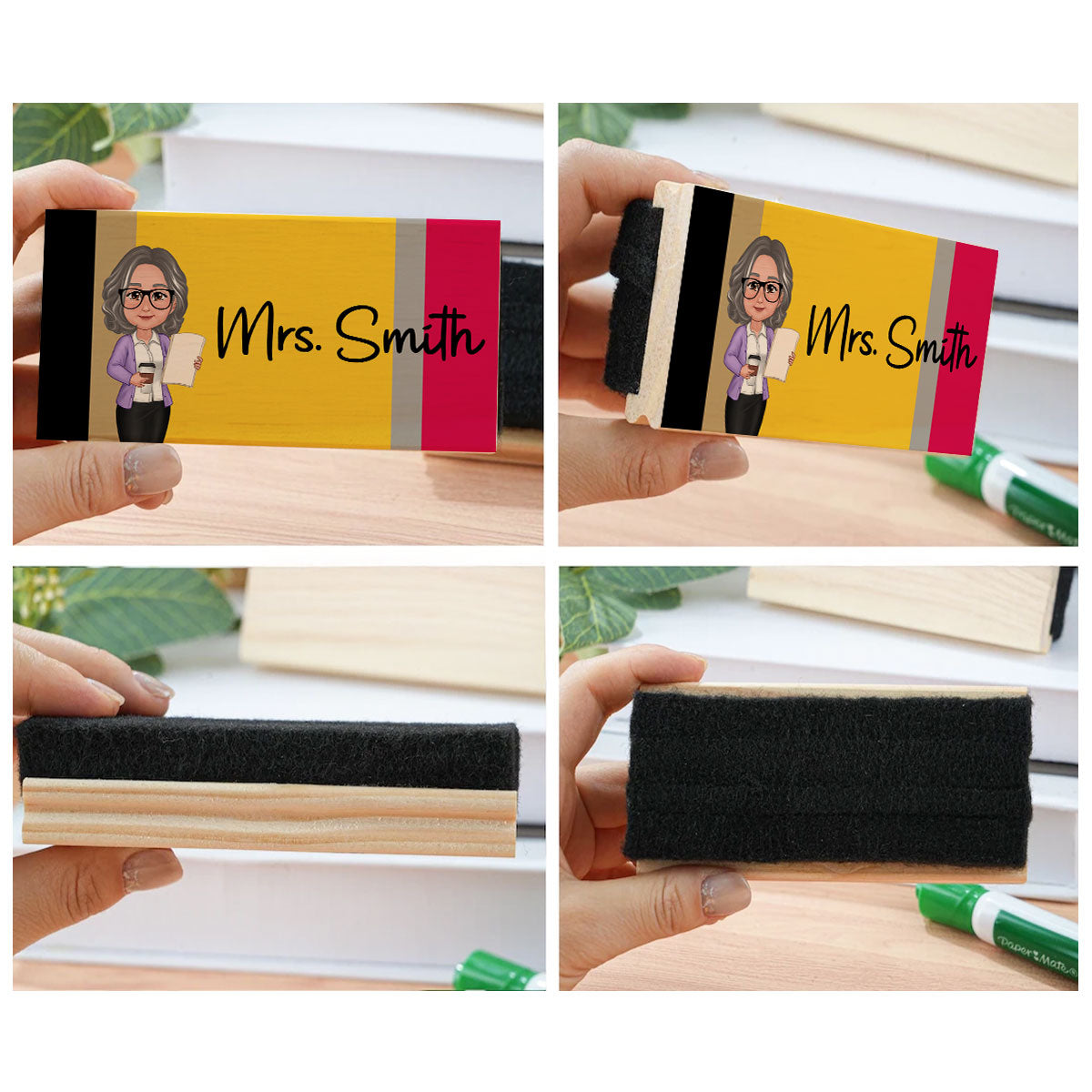 Doll Teacher Pencil Pattern Personalized Chalkboard/Whiteboard Eraser with Marker, Teacher Appreciation Gift, Back To School Gift