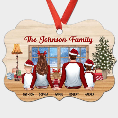 Christmas Family Pajamas Back View By Window Personalized Christmas Ornament