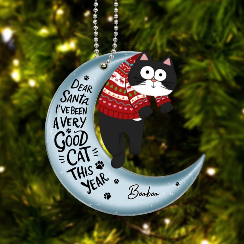 Naughty Cats On Moon Personalized Acrylic Ornament, Christmas Gift