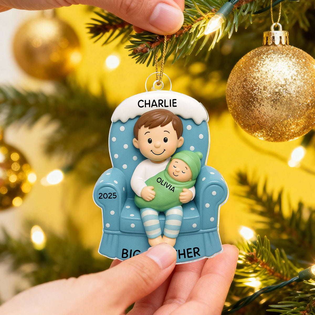 Proud New Big Sister Big Brother - Personalized Acrylic Ornament - New Big Brother, New Big Sister, New Sibling Christmas Gift