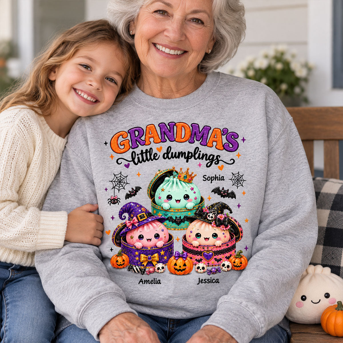 Grandma's Little Dumplings - Personalized Shirt - Trendy Fall Halloween Tee for Grandma