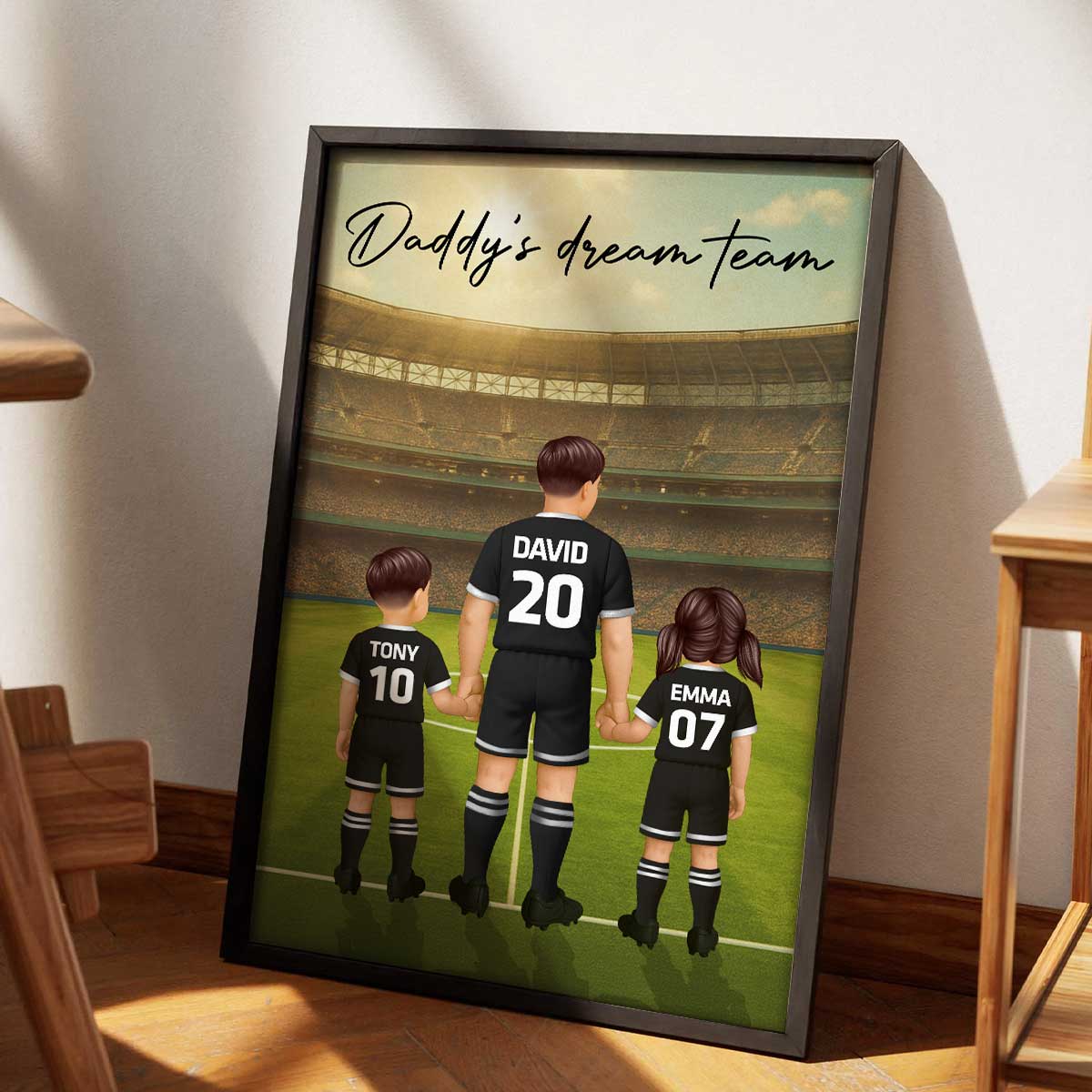 Daddy's Dream Team Soccer Dad Man & Kids Personalized Poster