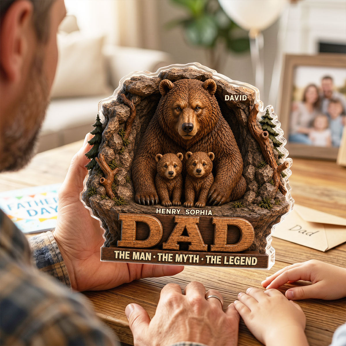 Papa Bear Dad The Man The Myth The Legend - Personalized Acrylic Block Plaque - Cool Father's Day Gift For Dad
