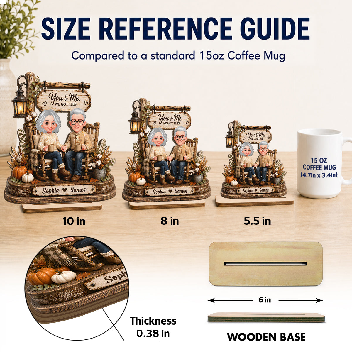 Husband Wife Sitting on Rocking Chair - Personalized 2-Layered Wooden Plaque - Anniversary Gift for Her, for Him
