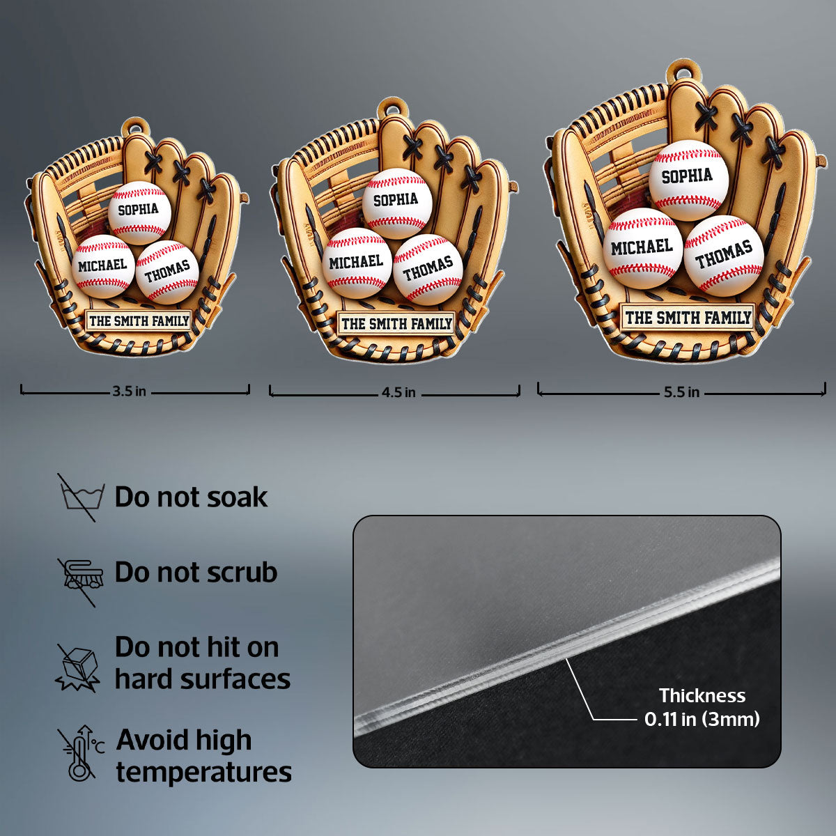 Baseball Family Glove 3D Effect Sport Lover Personalized Acrylic Ornament