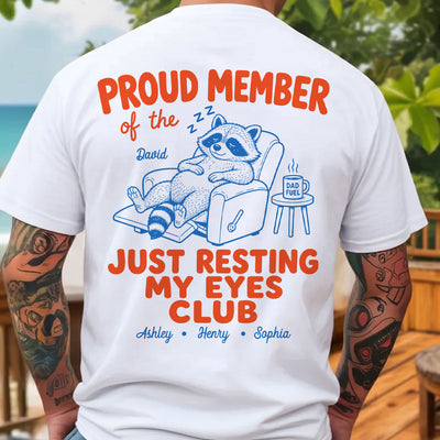 Retro Funny Raccoon Dad - Just Resting My Eyes Club - Personalized Shirt - Father's Day Gift for Dad, Grandpa