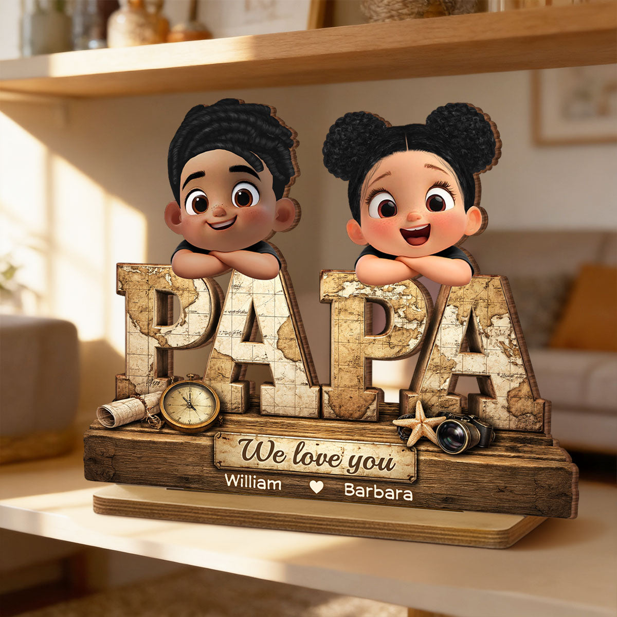 Papa We Love You - Personalized 2-Layered Wooden Plaque - Sentimental Father's Day Gift for Grandpa, Dad, Husband