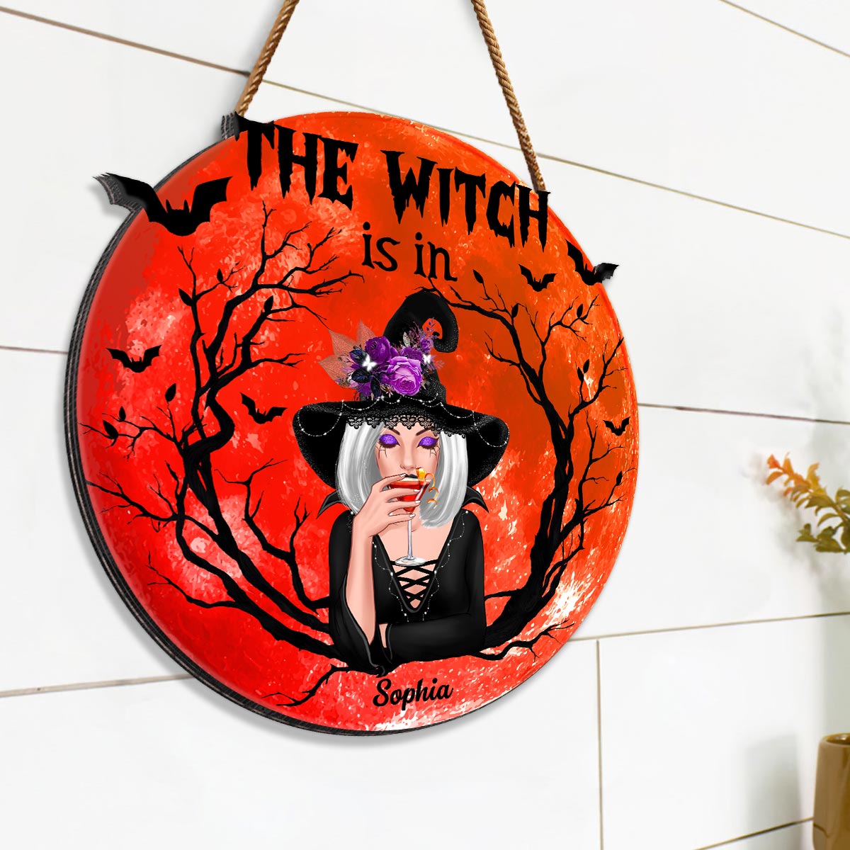 The Witch Is In Personalized Wood Sign, Halloween Decoration