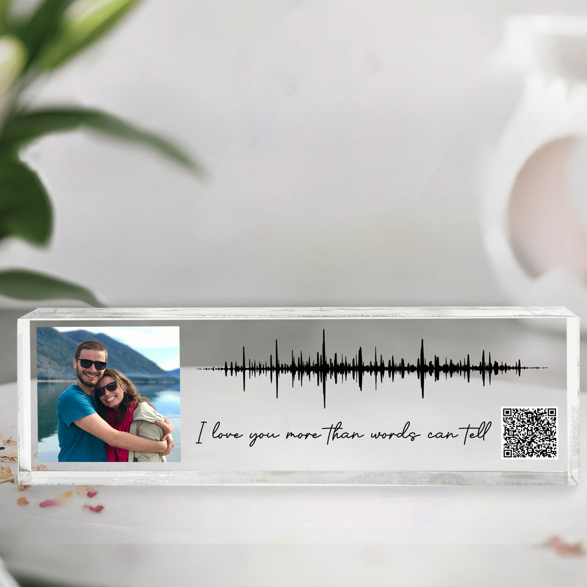 Sound Wave Art, Voice Recording Gift Photo Inserted QR Code Personalized Acrylic Block Plaque
