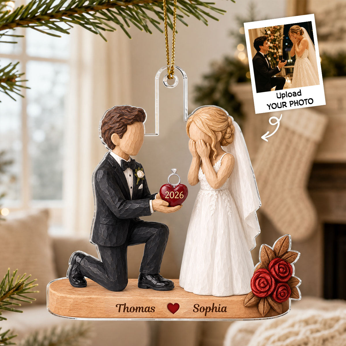 Couple Marriage Proposal Custom Photo - Personalized Acrylic Ornament - Christmas Gift For Couple