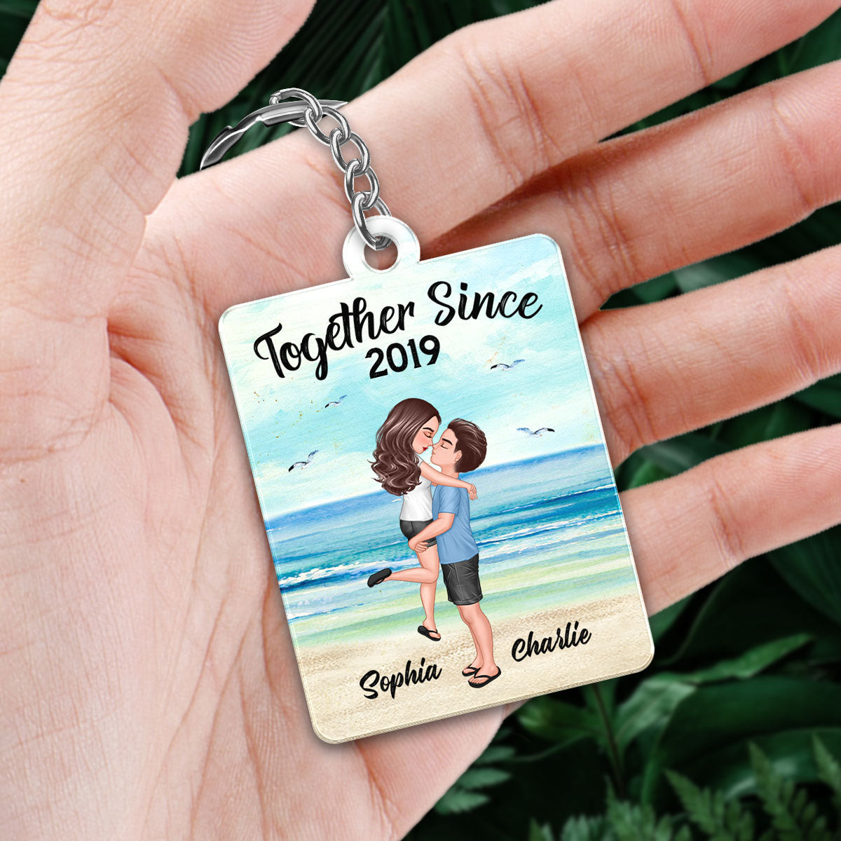 Couple Kissing Hugging On Beach Favorite Song Scannable QR Code Personalized Acrylic Keychain