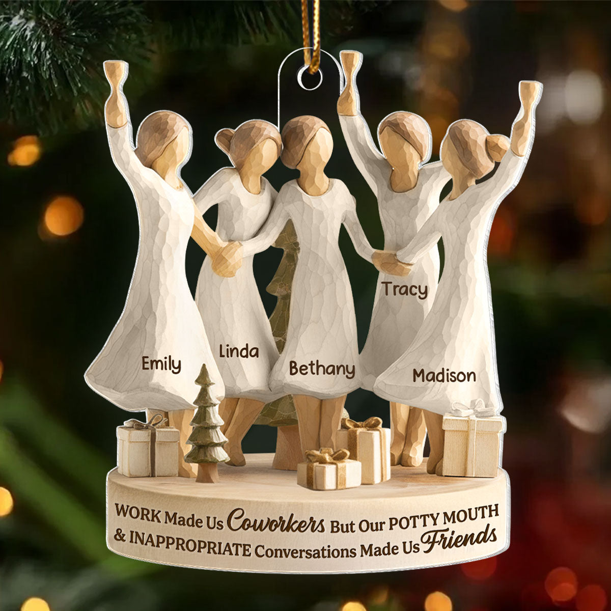 Work Made Us Coworkers - Personalized Acrylic Ornament - Funny Christmas Gift for Coworkers, Work Besties