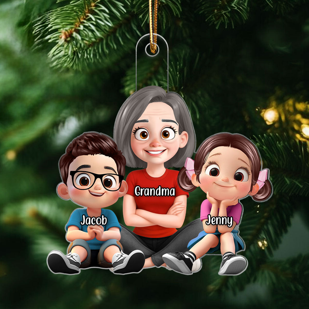 Heartwarming Grandma Grandkids Sitting Personalized Acrylic Ornament