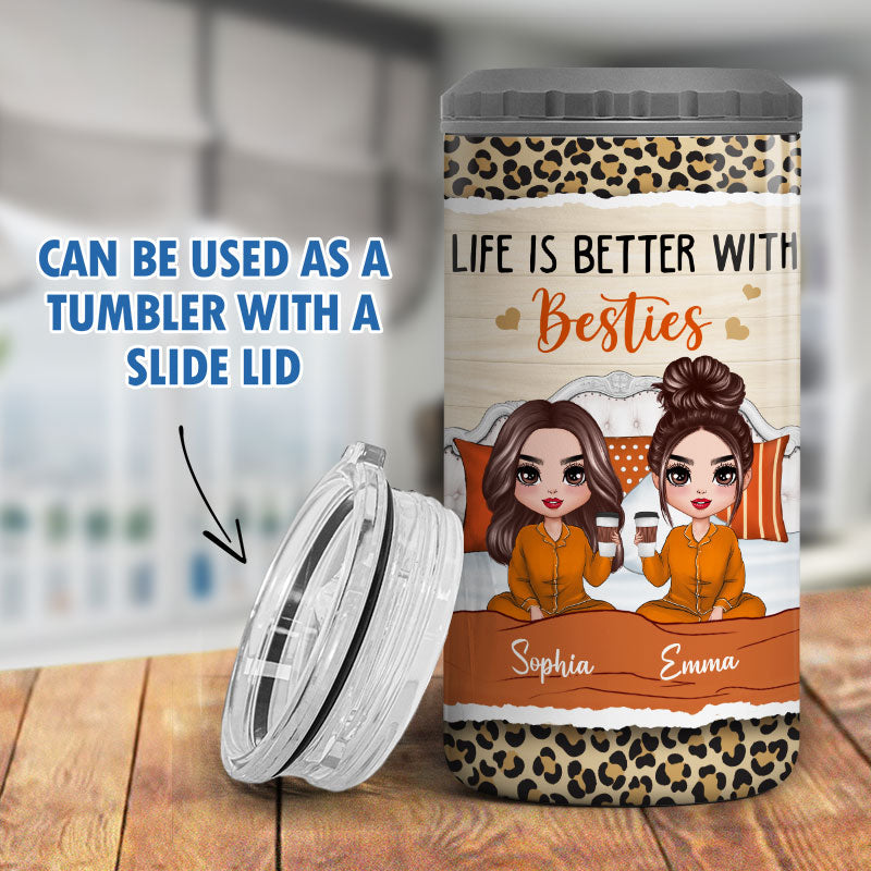 Best Friends Sisters Sitting On Bed Personalized 4 In 1 Can Cooler