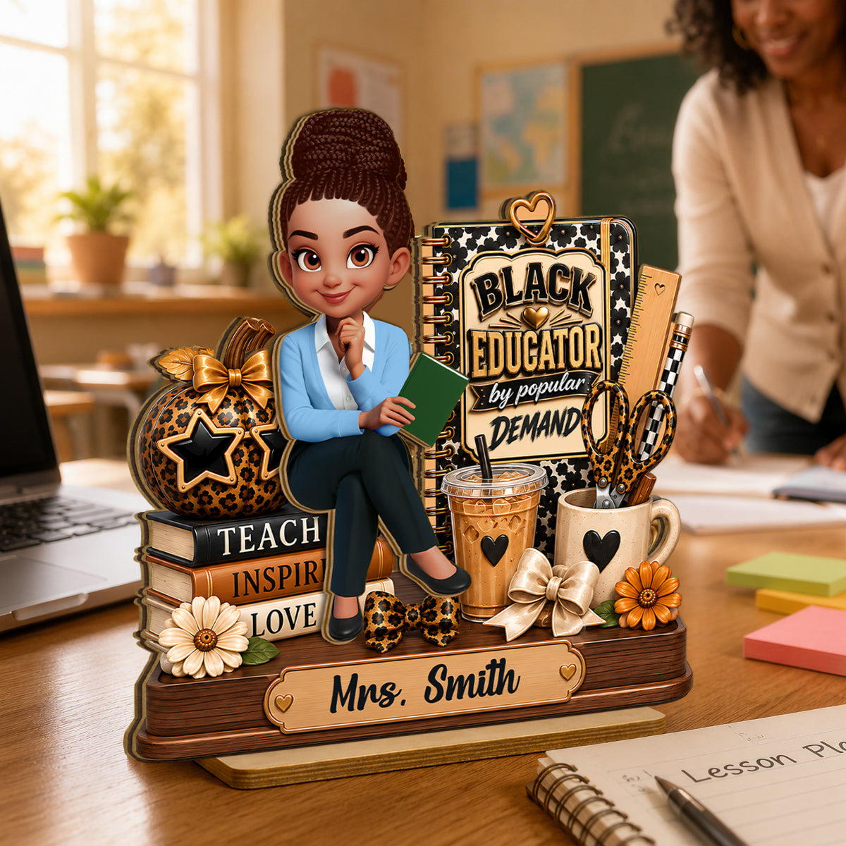 Black Educator by Popular Demand - Personalized 2-Layered Wooden Plaque - Back to School Gift for Teacher