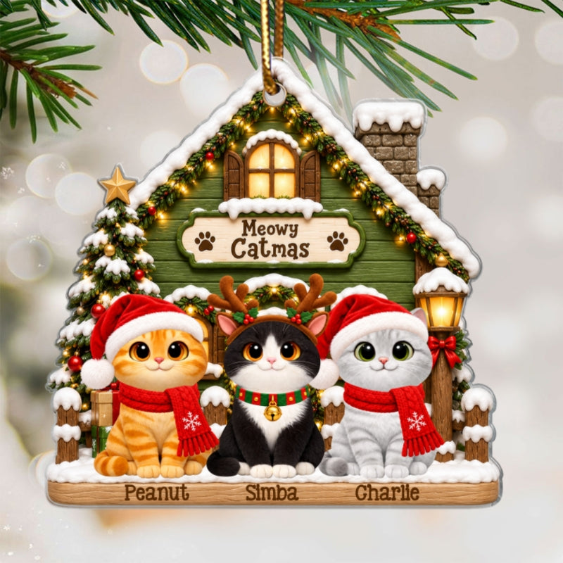 Meowy Catmas Christmas Cat House 2D Flat - Personalized Acrylic Ornament - Christmas Cat Lover Gift