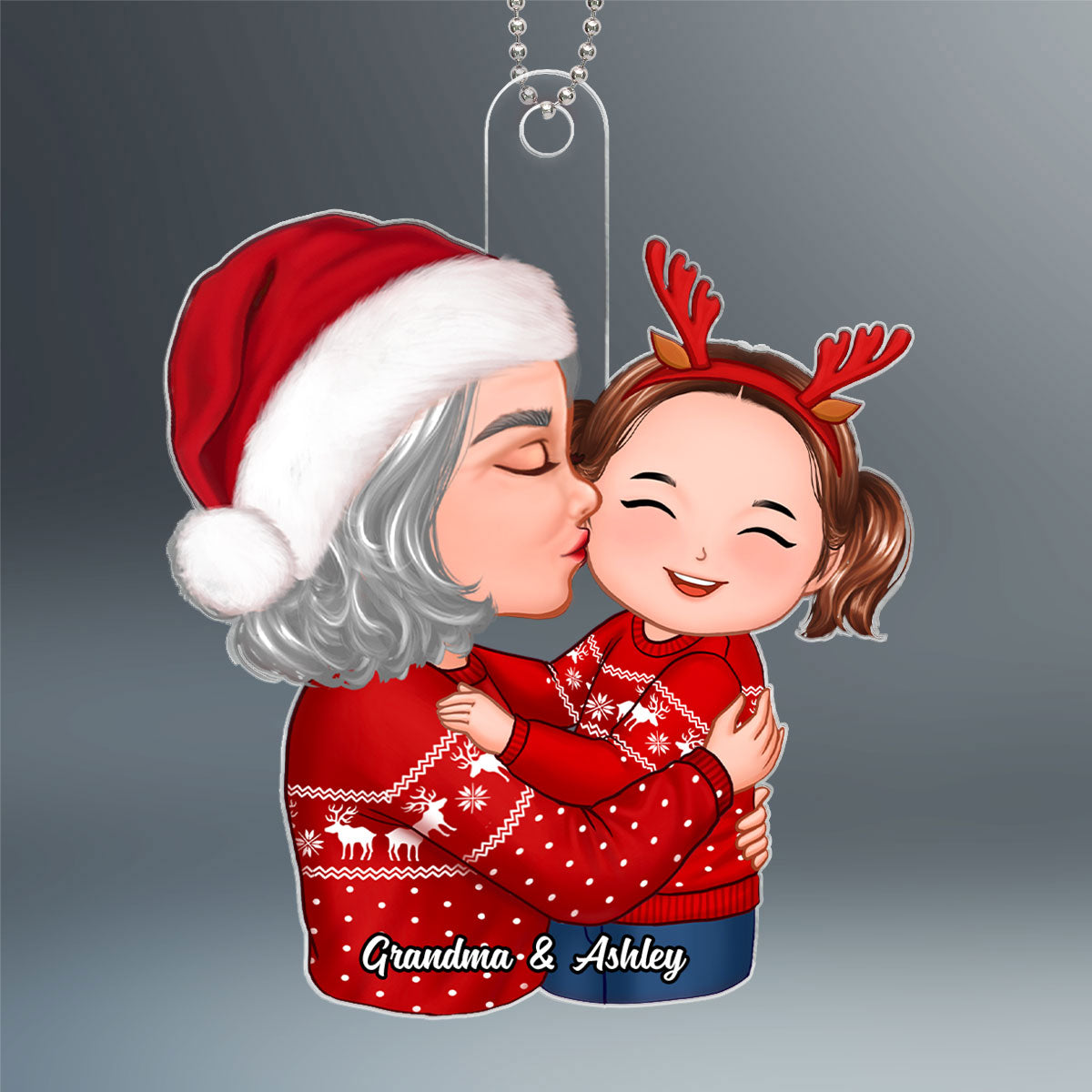 Doll Grandma Kissing Kid On Cheek Christmas Gift For Granddaughter Grandson Personalized Acrylic Ornament