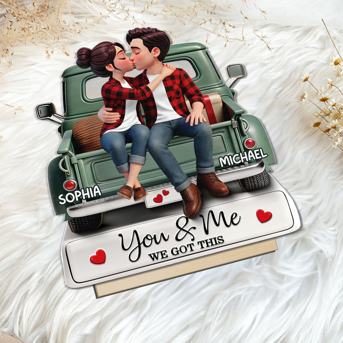 Forever Love Couple Kissing On The Truck - Personalized 2-Layered Wooden Plaque - Valentine's Day Gift For Couple, For Him, For Her