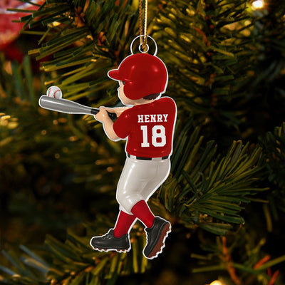 Personalized Baseball Player Ornament, Kid Hitting Ball, 3D Effect Acrylic Ornament