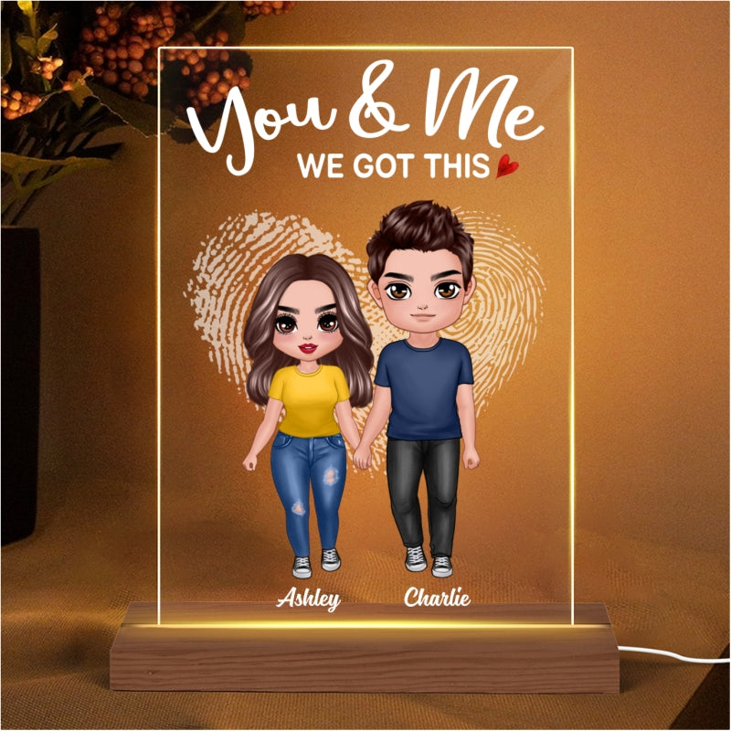 Doll Couple Standing Finger Prints Heart Personalized Rectangle Acrylic Plaque LED Lamp Night Light