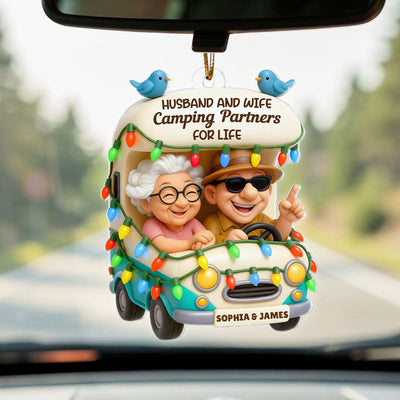 Baby Let's Go Camping Old Couple - Personalized Acrylic Car Hanger - Heartwarming Gift For Him, For Her, For Couple