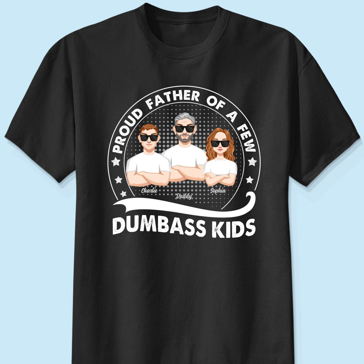 Proud Father Of A Few Kids Retro Circle Personalized Shirt (Dark Color)
